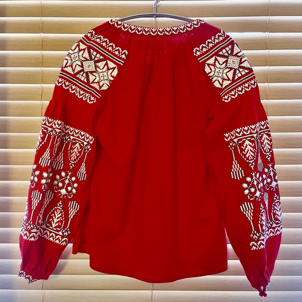 Embroidered Red Women's Top - Picture 2 of 9